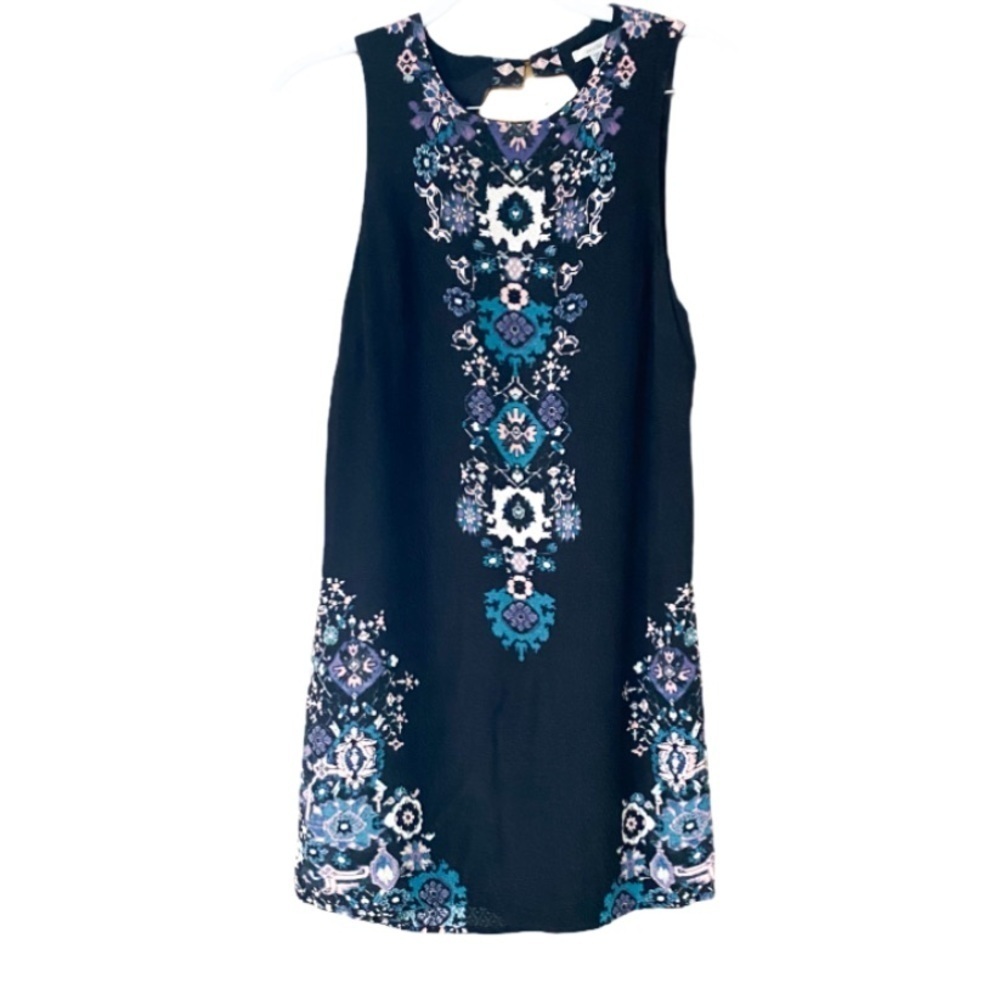 Ecote rayon floral border print open back dress s